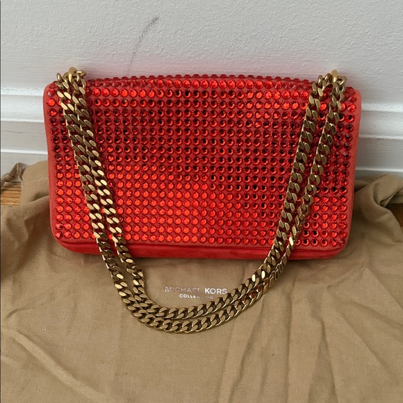 Michael Kors Collection Red Crystal Clutch with Gold Chain - Picture 2 of 3